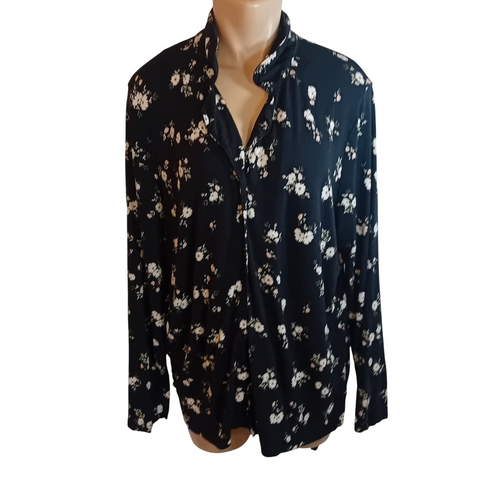 Déesse Lingerie Plus Size Button Down Sleep Top Floral Boho Cozy‎ Loungewear 1X
